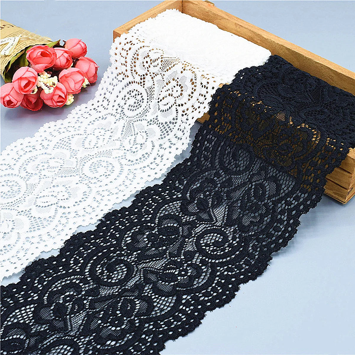 1 Yard of 10cm Wide Elastic Stretch Lace Trim Ribbon Fabric Wedding Dress Crafts Sewing DIY