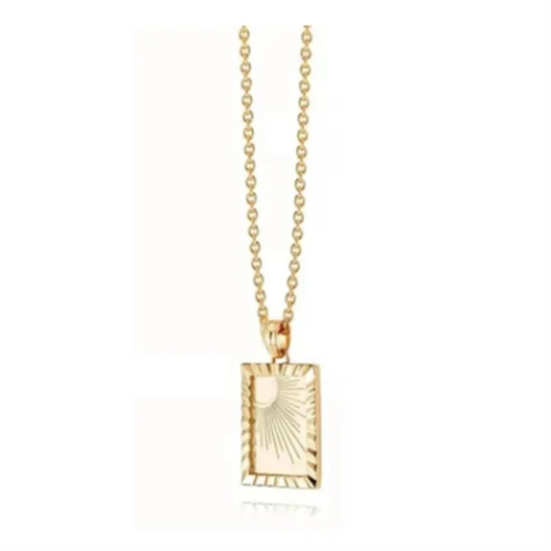 Lancui Stainless Steel Jewelry Wholesale Women Sunburst Star Manga Rectangle Pendant Necklace