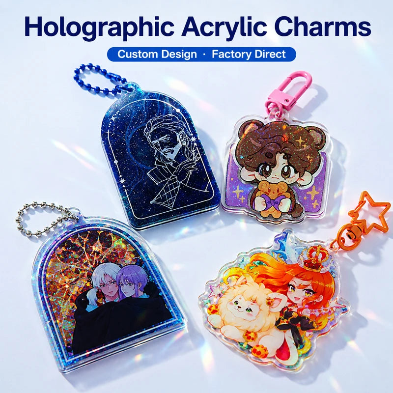 Custom Cartoon Anime Holographic Keychains Promotional Custom Logo Acrylic Charms Plastic Customized Gift Printing Keychain