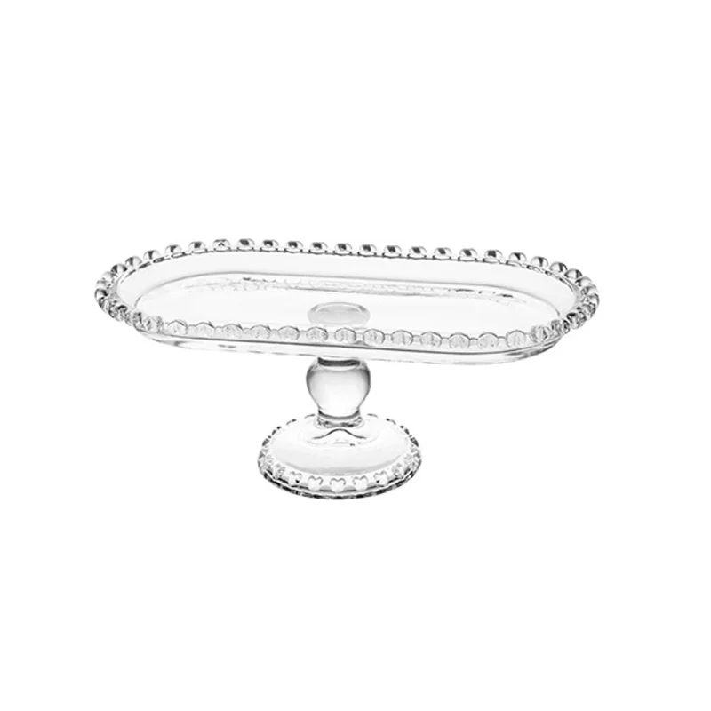 Footed Glass Cake Plate with Pearl Design Dishes & Plates Genre