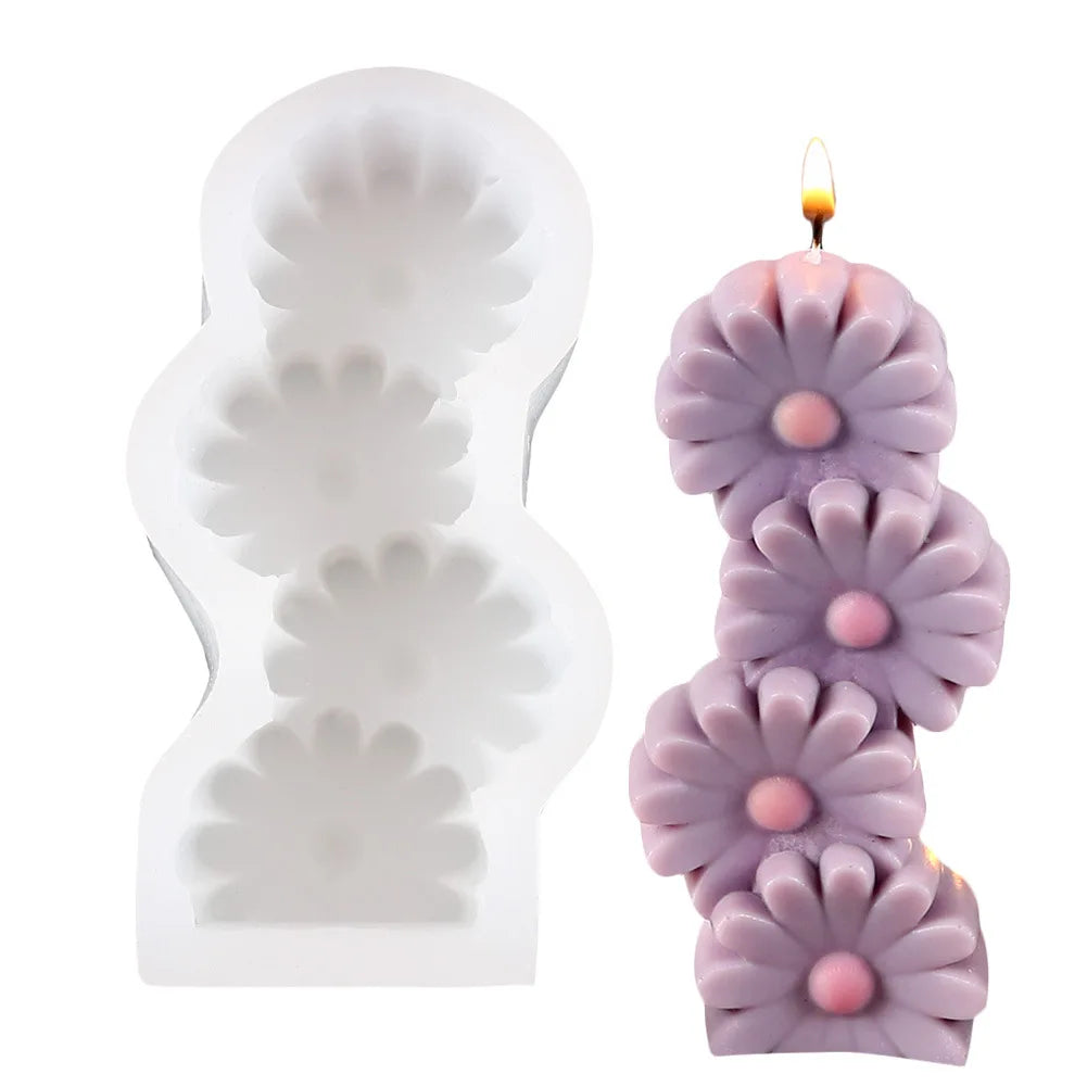 Easy Release Handmade  Stacking 3D  Flower Shape Pillar Silicone Candle Molds Moldes Para Velas De Silicona for Candle Making