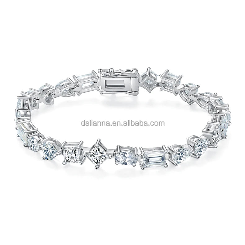 Usa Stock 5Mm Oval Princess Asscher Cut Vvs Moissanite Diamond Women Silver Bracelet Lab Grown Moissanite Tennis Bracelets