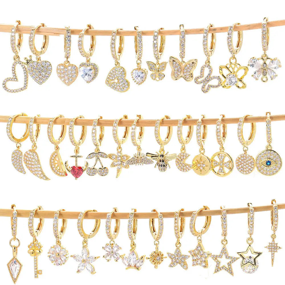 Love Zircon Creative Geometric DIY Animal Fashion Gold Plated Hoop Earrings for Party