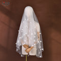 YouLaPan V111 Front Short Back Long Women Cover Face Veil Organza Flower Decoration Fingertip Short Bridal Wedding Church Veil