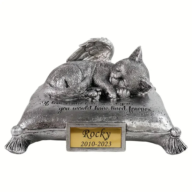 Custom Pet Memorial Urn with Sleeping Angel Cat Resin Ash Container for Beloved Pets Heartfelt Home Decor for Cat Lovers