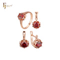 FJ Fallon Fashion Jewelry Solitaire Big CZ Jewelry Set Plated in Rose Gold Brass Based