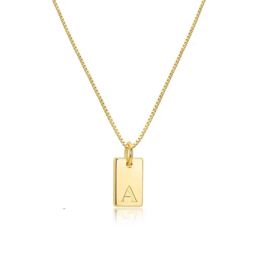 Stainless Steel Plated 18K Gold Mini Letter Necklace Stainless Steel 1mm Box Small Chain Square Letter Pendant Necklace