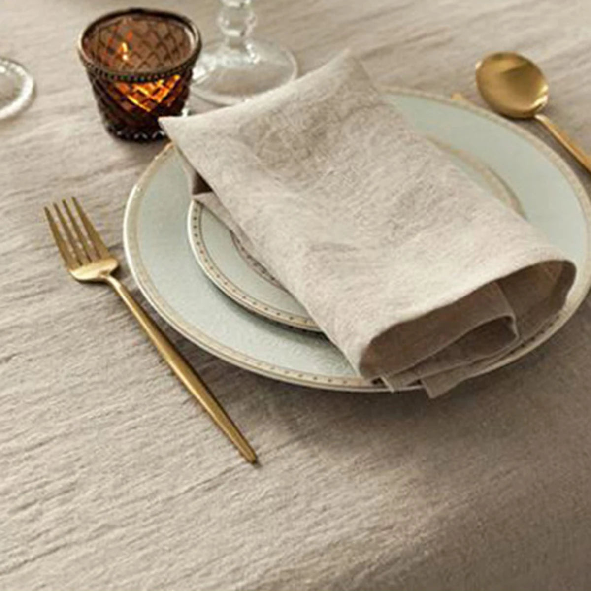 Rolled Hem Beige Custom Linen Napkin for Kitchen Towels Hotel Restaurant Home Cotton Linen Fabric Napkin Washable Cloth Napkin
