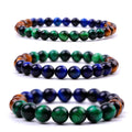 Yellow Blue Green Tiger Eye Stone Beads Bracelet Classic Style Elastic Bangle Peacock Feathers Same Color Unisex Bangle