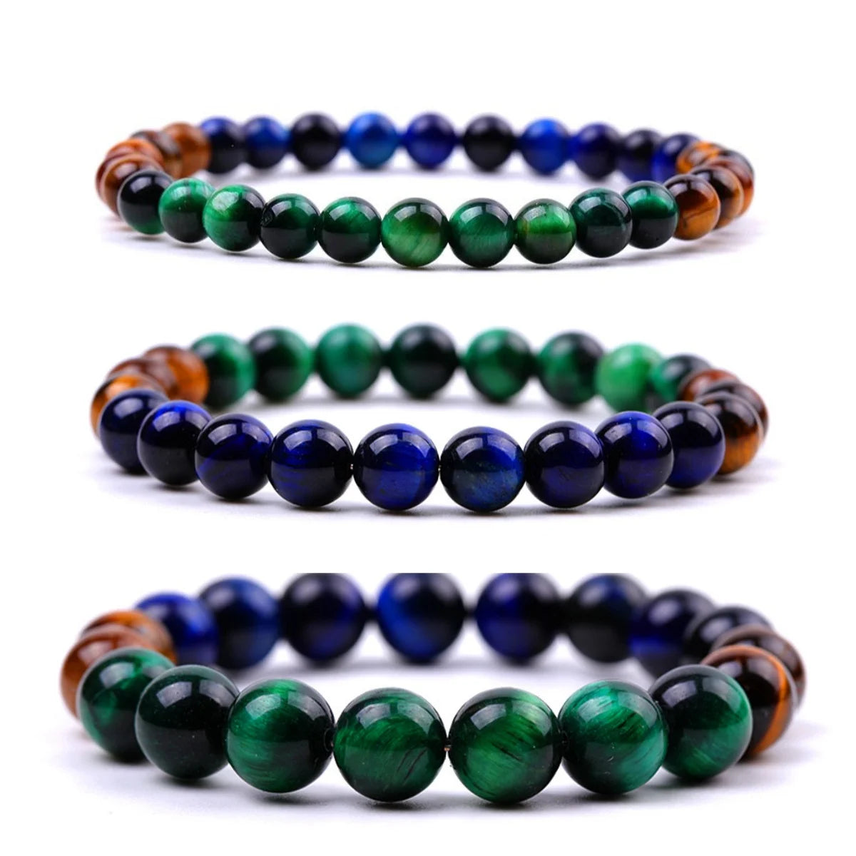Yellow Blue Green Tiger Eye Stone Beads Bracelet Classic Style Elastic Bangle Peacock Feathers Same Color Unisex Bangle