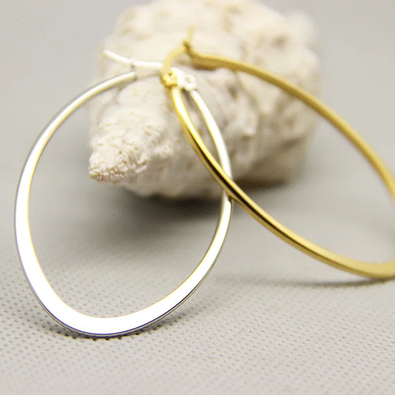 ES1029 High Quality Gold Plated Stainless Steel Oval Shape Hoop Earrings