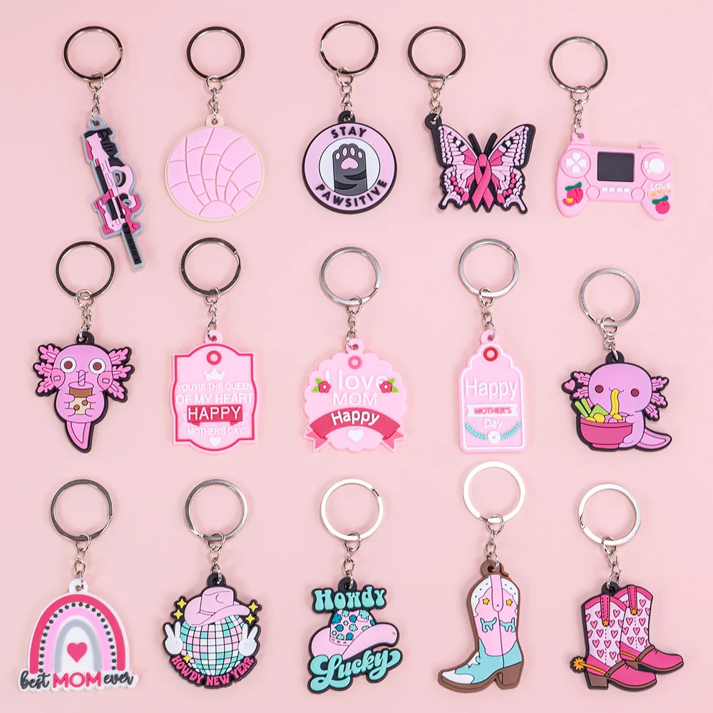 Women's Custom Cute PVC Heart Charm Keyring Wholesale Pink Keychain for Fashion Accessories Everyday Use Cartoon Shape