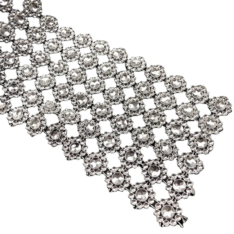 Diy Christmas Party Wedding Decorative Lace Accessories Promotional 6-row No-stone Hollow Net Costume Sewing Acrylic Chain Trims