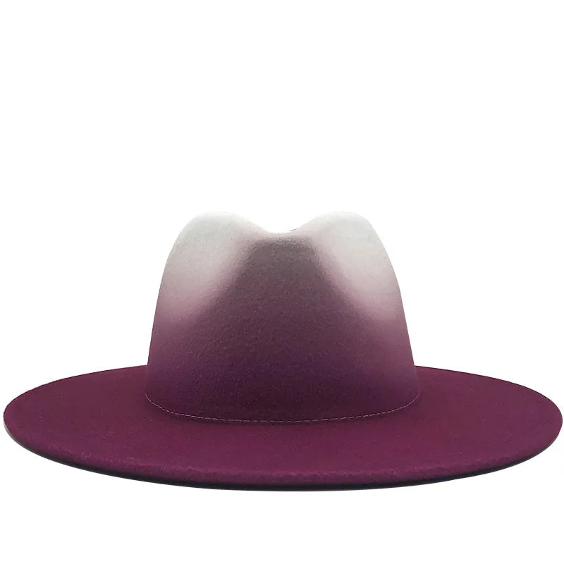 X1657  Indiana Jones Wool Fedora Hat Wholesale Spray-Paint Gradual Color Change Hat with Straw & Ribbon Material