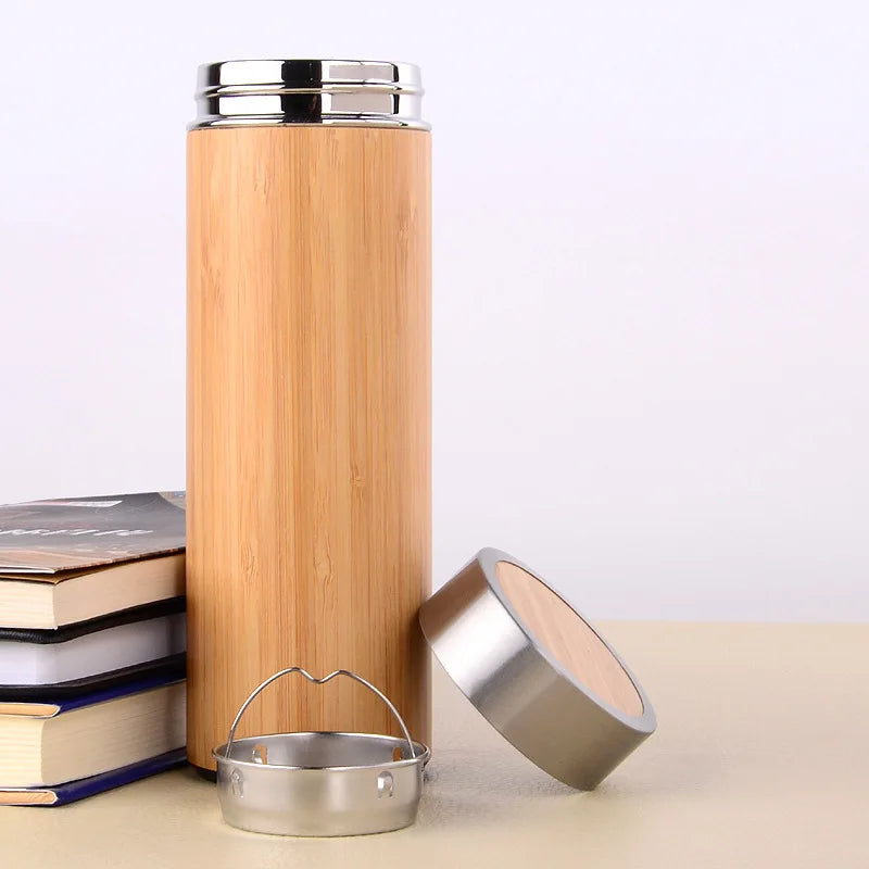 FX Factory Environmental Double Wall 304 Stainless Steel Vacuum Insulated Bottle With Natural Bamboo Outside Custom Logo Free