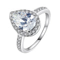 GR72 925 Sterling Silver Trendy Engagement Rings Pear Cut Cubic Zirconia CZ Iced Wedding Promise Rings for Women Wedding Bands
