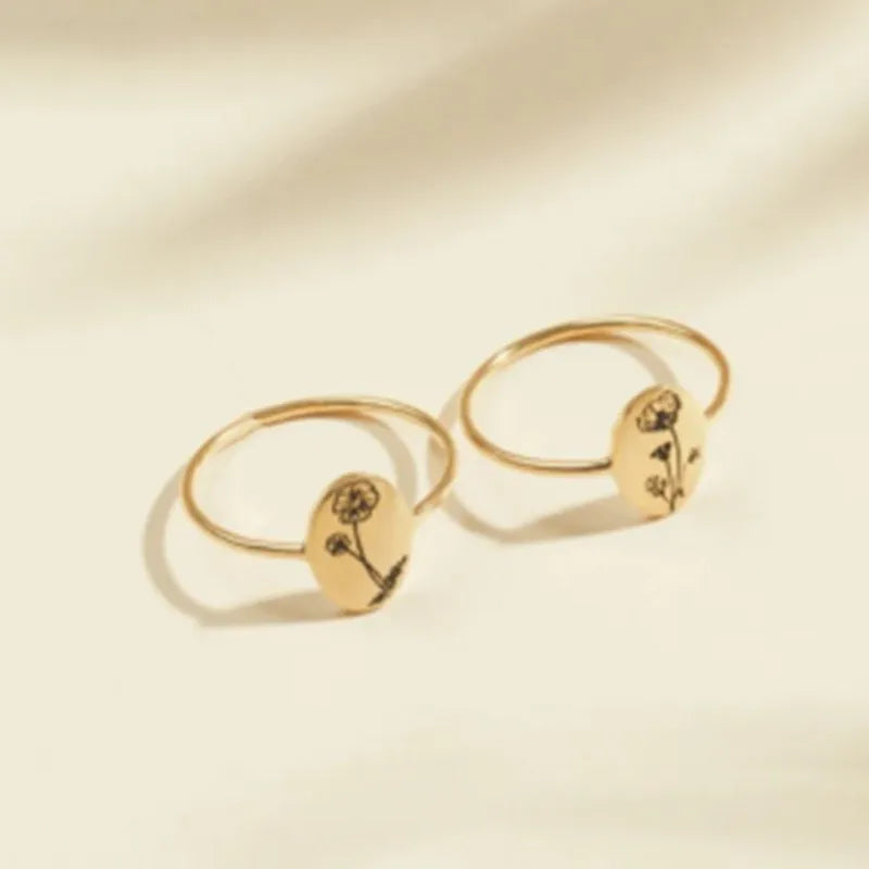 Fenny 18K Gold Plated Waterproof Versatile 12 Birth Flower Ring Gift for Couple Stainless Steel Wholesale Jewelry