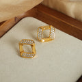 Ins Popular Personality Stainless Steel Gold Plated Earrings Geometric Rhinestone Cubic Zirconia Diamond Stud Earrings for Women