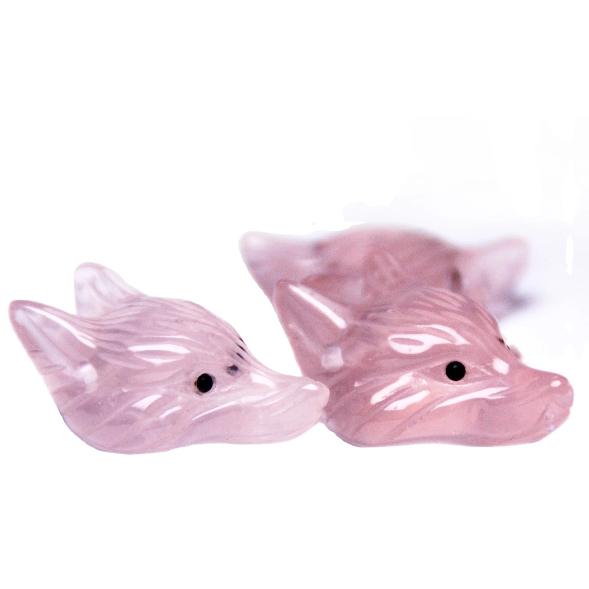 Huiying Wholesale Carved Small Size Pink Crystal Quartz 23*33mm Fox Head Decoration crafts