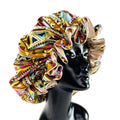 Stylish Retro Women Double Layer Polyester Elastic Night Sleep Hat Lightweight Full Print Extra Large Satin Bonnet for Sleeping
