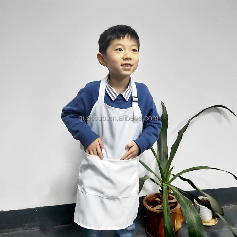 Qualisub Sublimation White Aprons Blanks for Kids with Two Pockets