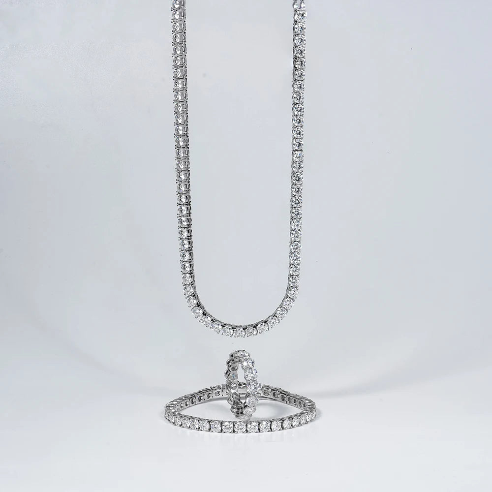 925 Sterling Silver Necklace 4mm D Color VVS Moissanite Round Brilliant Cut Gemstone Diamond Necklace Tennis Chain Necklace