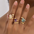 Zooying 3pcs a Set Ashion Jewelry Adjustable Raw Crystal Natural Stone Ring for Women