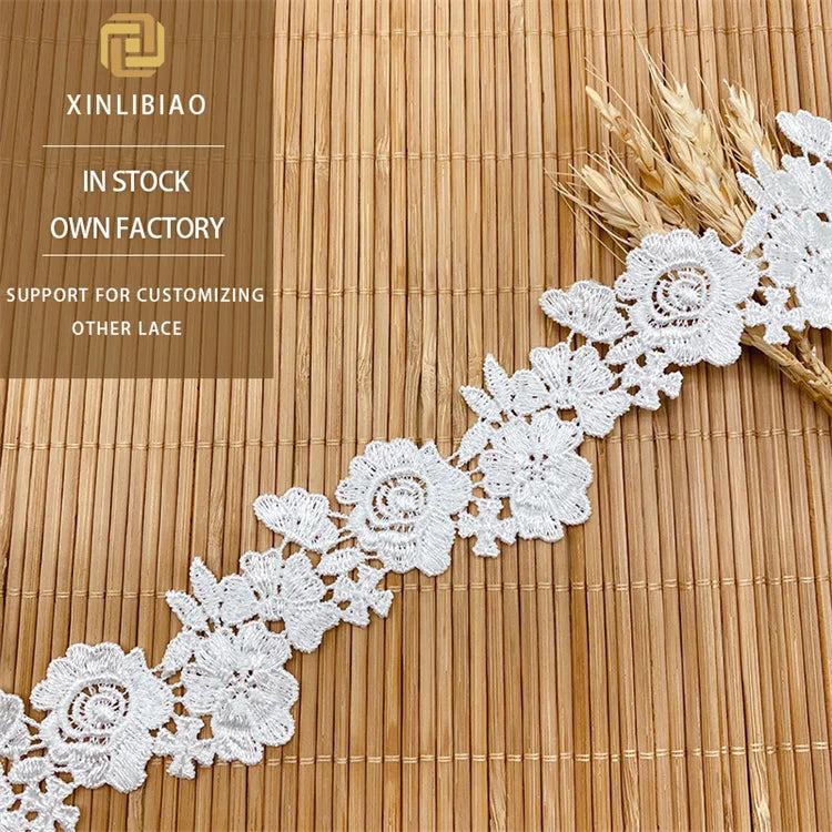 DIY Fine Thread Polyester Lace Water Soluble Embroidered Lace Accessories for Garments for Dress Decoration for Clothing