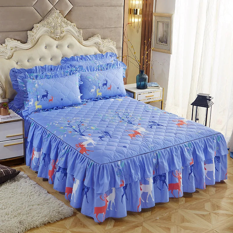 3PCS THREE PIECES Autumn Winter Bedroom Sets Thick Warm Double Layer Bed Skirt Pillowcases Bedding Set Full Queen king Size