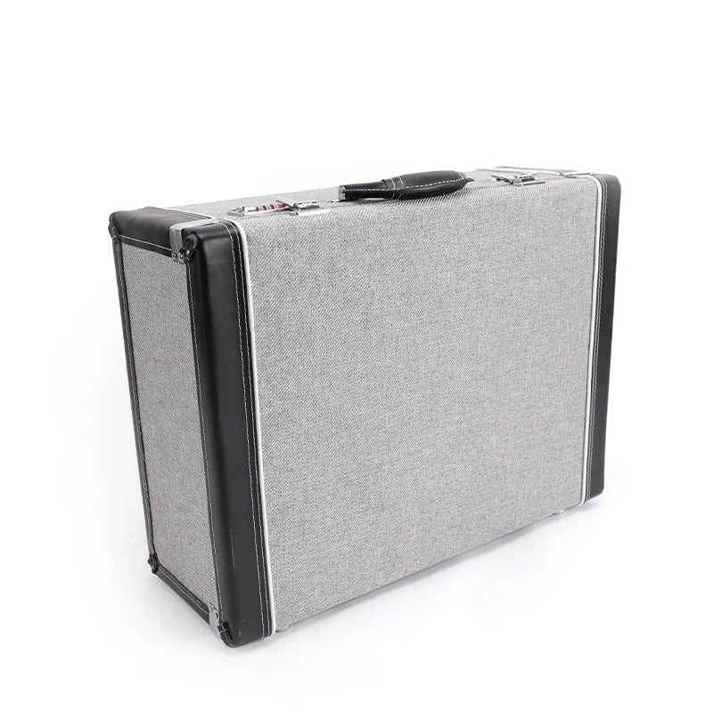 WC55 OEM RM Rainbow High Quality Leather Guitar Pedal Board Case Gray Tweed Fabric Black Plush Interior Strong Wooden Base