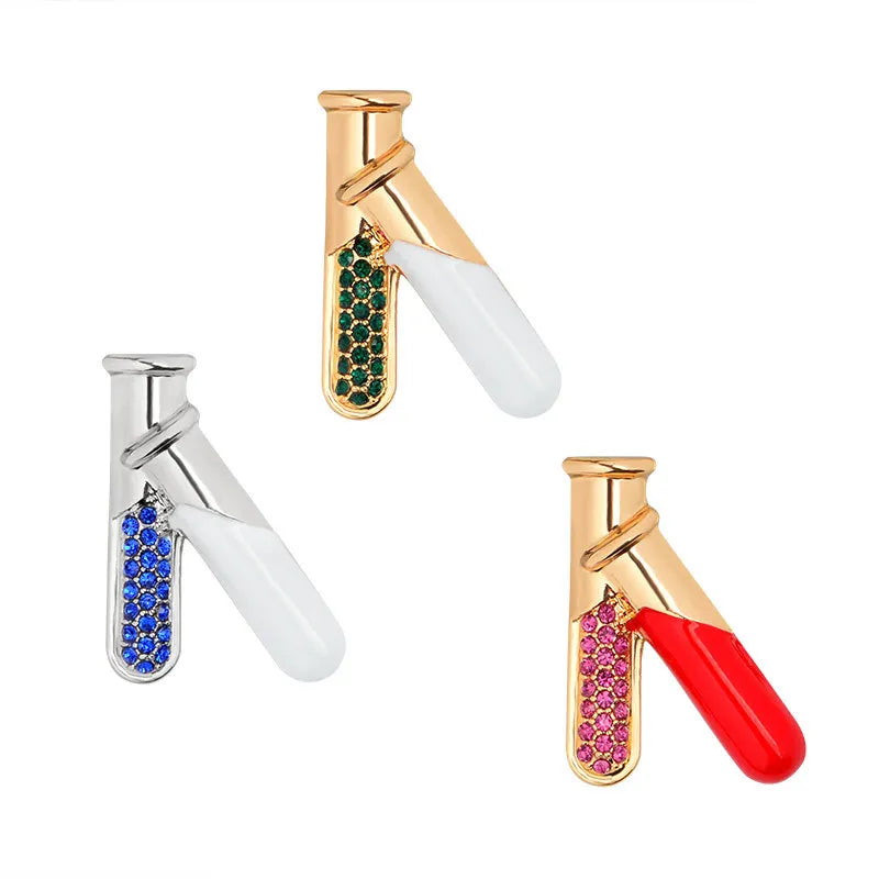 Metal Test Tube in Vitro IVD Lab Brooch White Coat Pins Gift for Doctors Chemist Bio-Chemistry Laboratory