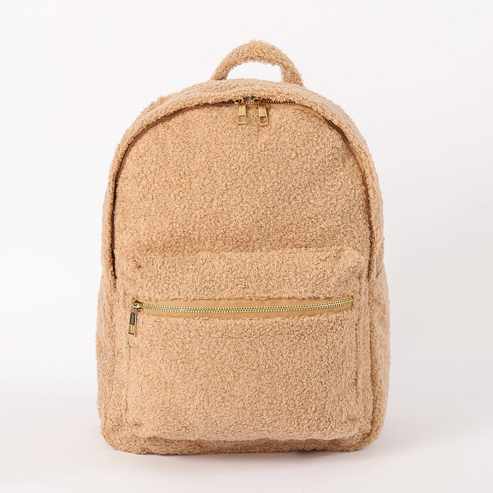 Wholesale Custom Personalized Winter Soft Fashion Teenage Ladies Furry Fluffy Sherpa Dayback School Bags Teddy Backpack Bag