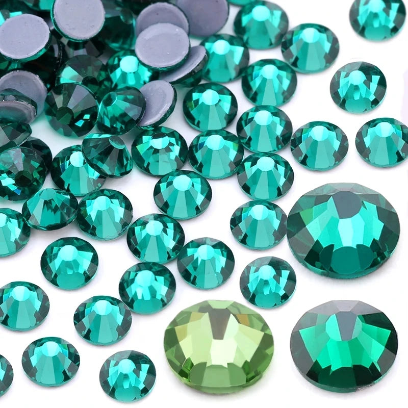 QIAO Green Series FlatBack Hot Fix Eco-friendly Rhinestones for Needlework DIY Craft Crystal Glass Diamond SS6-SS30