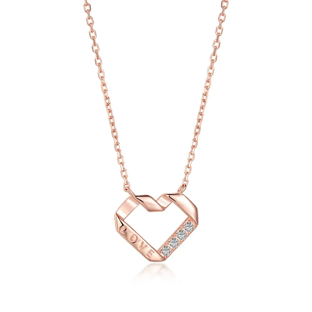 INS Hot Sale Women Jewelry 925 Sterling Silver Cubic Zirconia Stone Diamond love Heart Pendant Necklace Valentine