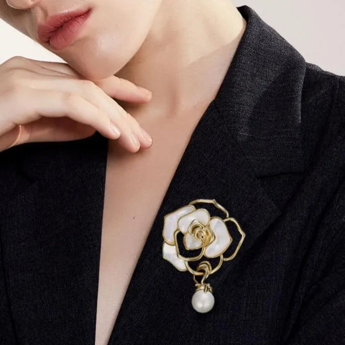 Camellia Flower Faux Pearl Brooch a Romantic and Versatile Accessory Perfect for Adorning Blazers Dresses and Coats