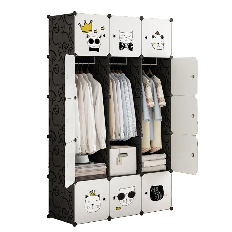 Modern 15 Cubes Detachable Plastic Wardrobe Big with 3 Hangers Bedroom Furniture Portable Wardrobe with Good Price