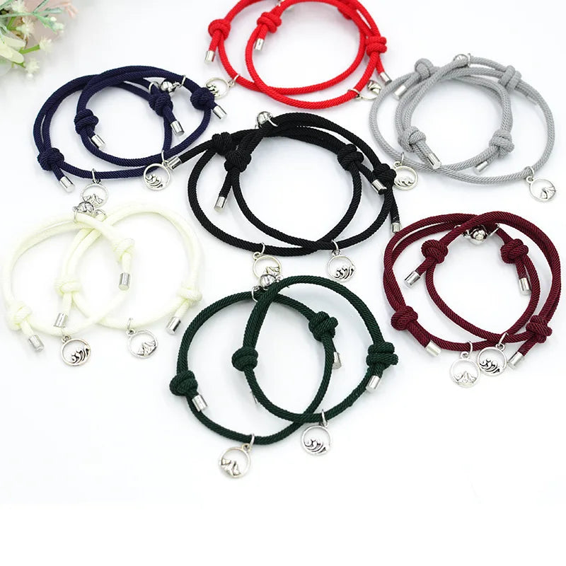 New Free Sample Adjustable Friendship Couples Magnetic Couple Family Handmade Cord Relationship Bracelets