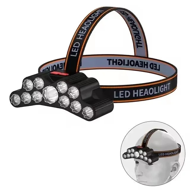 Super Bright 11 LED USB Rechargeable Headlamp 6000K Daylight Camping Fishing Adventure 12+ Hours Runtime Lithium