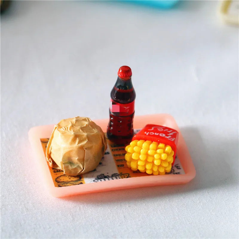 Dollhouse Miniature Mini Hamburger Soda Drink Potato Chips and French Try for OB 11 Dolls