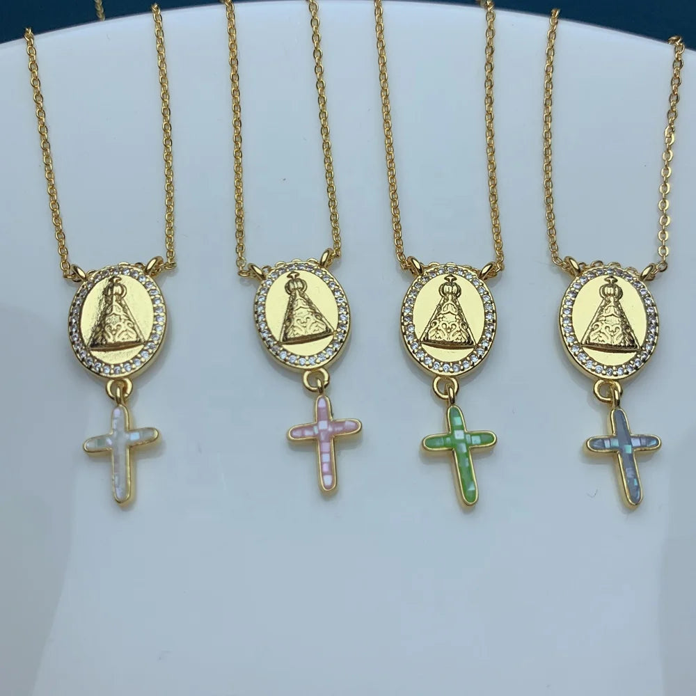 Religions Zircon Sea Shell Cross Virgin Necklaces for Women Jewelry Wholesale