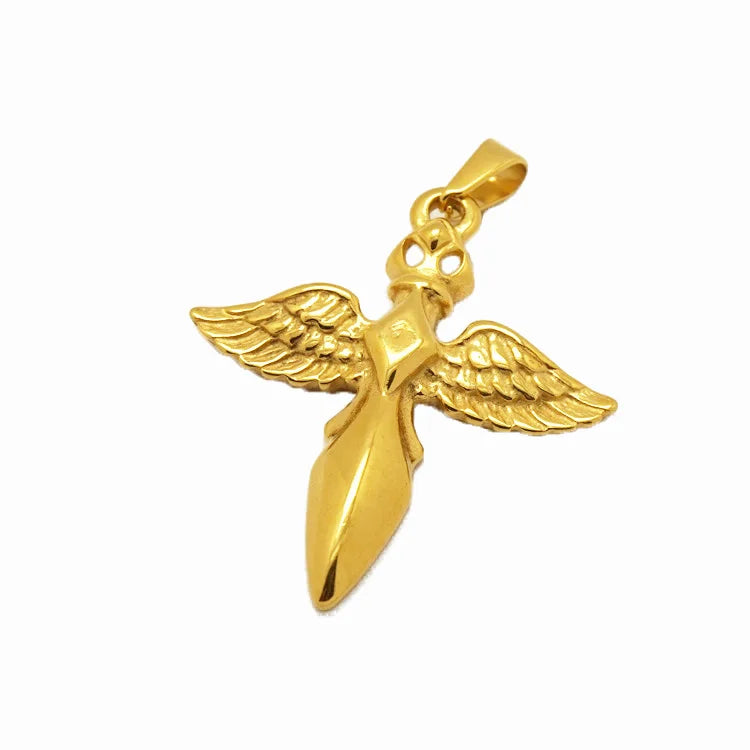 Ready to Ship 18k Gold Guardian Angel Wings Cross Pendant Stainless Steel Cross Necklace Charm Jewelry Gifts for Women Girls