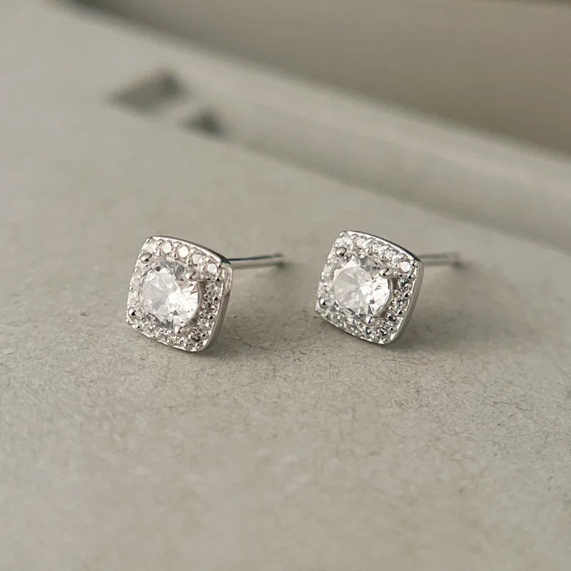 925 Sterling Silver Simple Light Luxury Earrings Cubic Zirconia square Earrings for Women