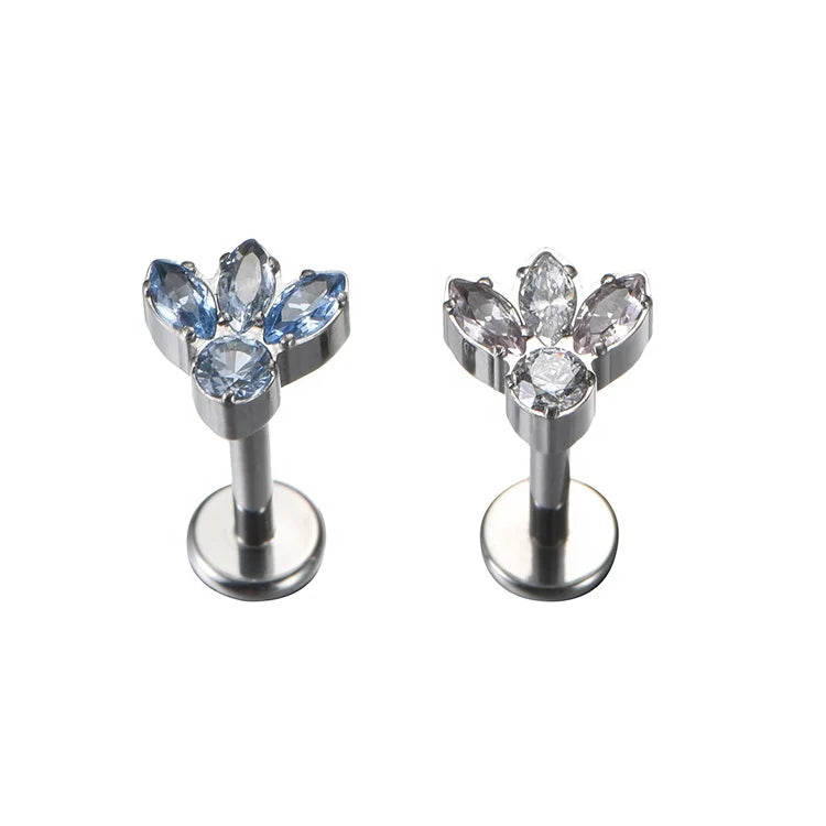 Fuxuan ASTM F136 Titanium Blue and Coffee Color Marquise Threaded Top Labret Stud Body Piercing Titanium