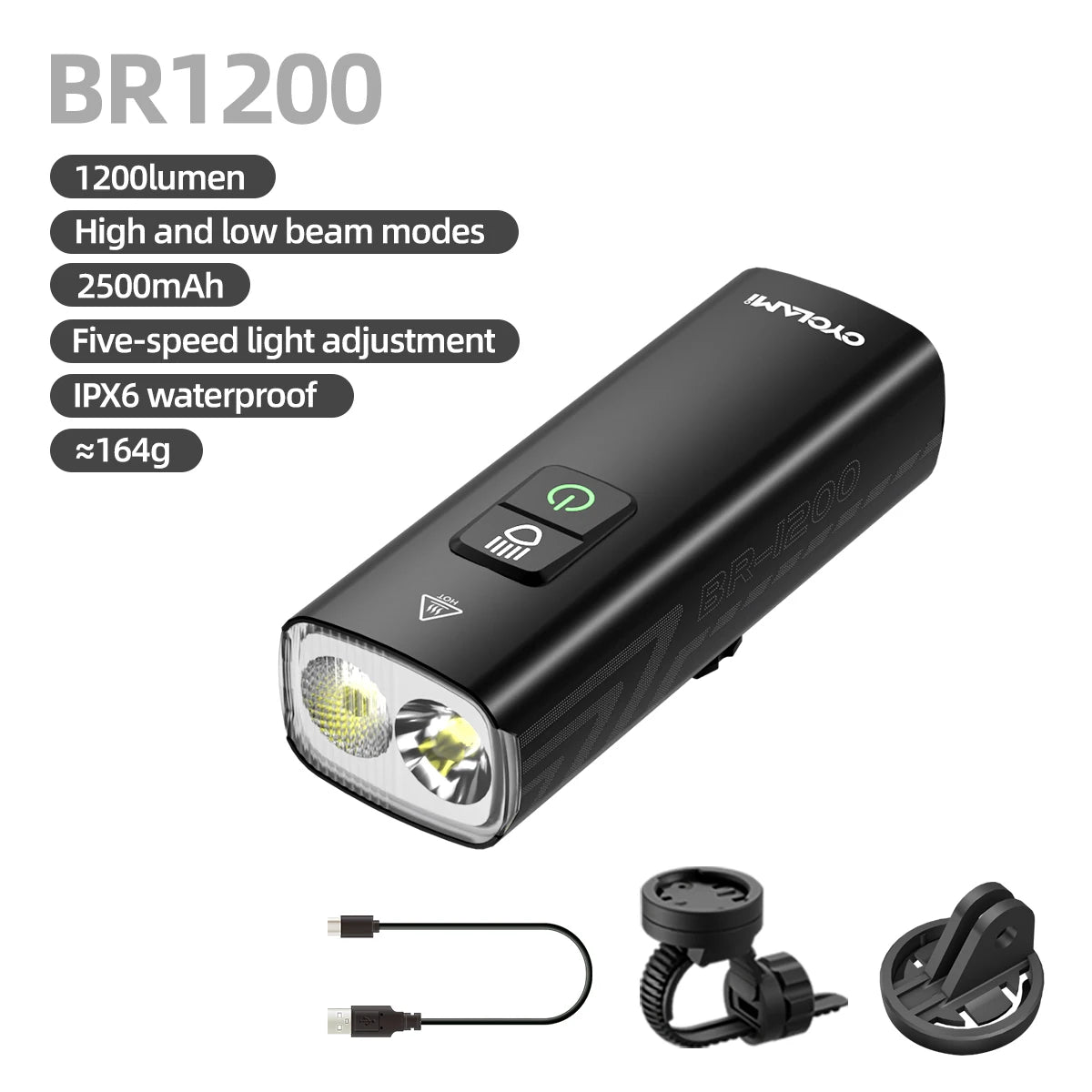 CYCLAMI BR-1200 Night Bike Charging High Light Mountain Bike Front Lamp Bicycle Light
