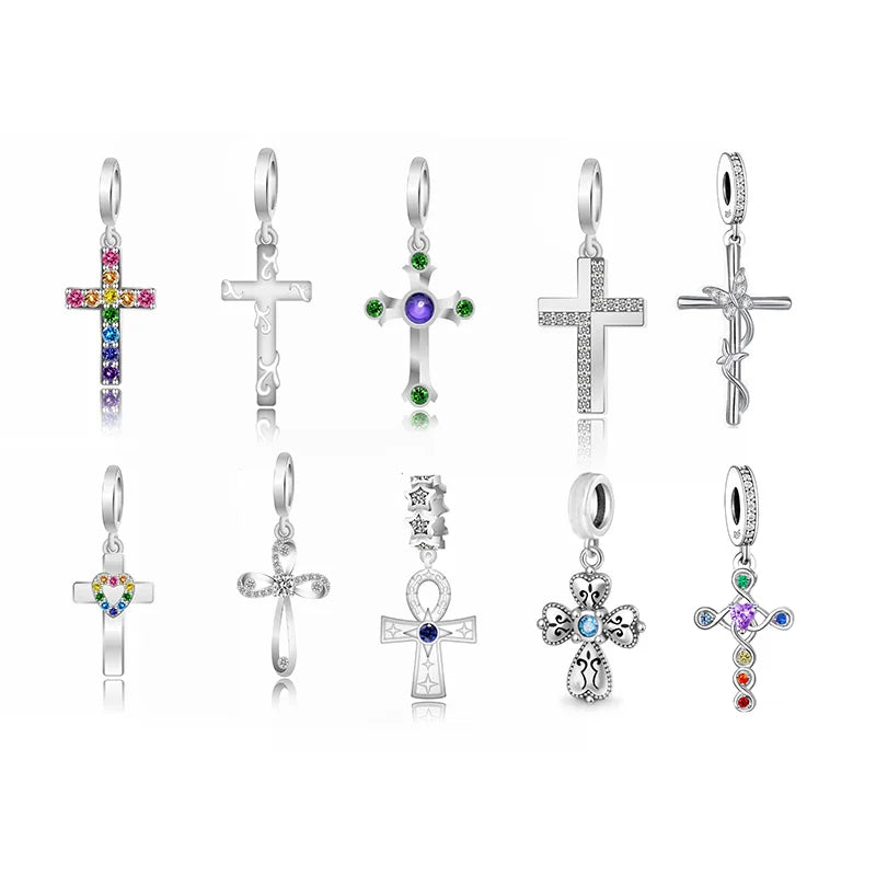 Fit Original Pan Charms Bracelet 925 Sterling Silver Rainbow Color Zircon Cross Vine Chakra Bead for Women Jewelry Making