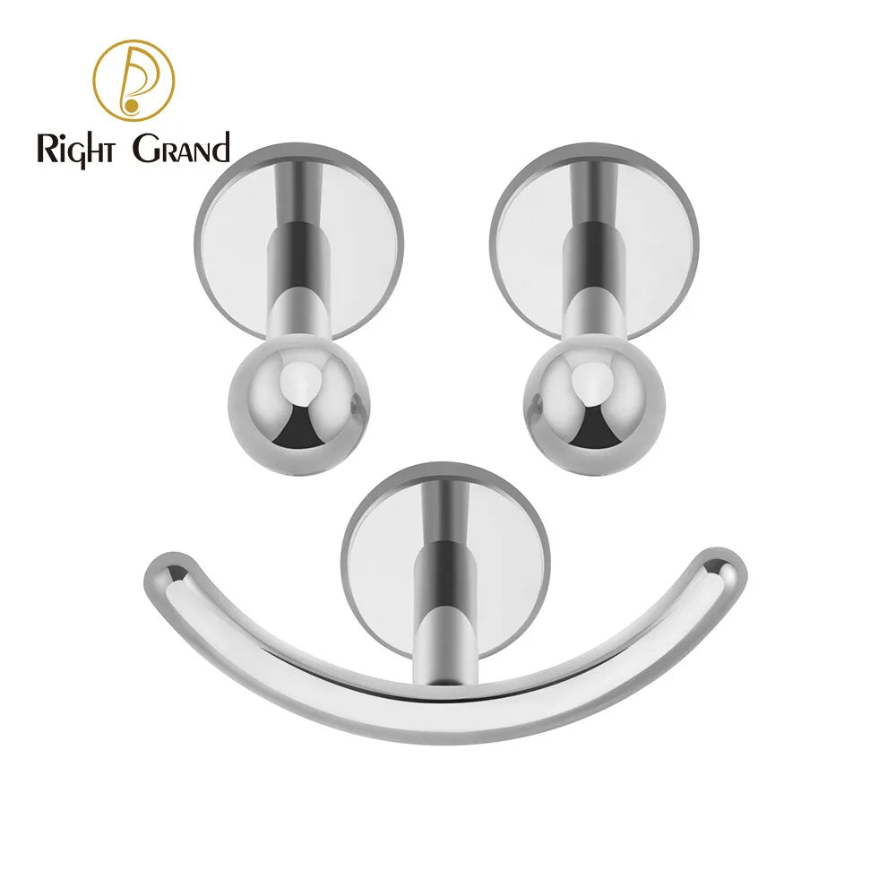 ASTM F136 Titanium 3pcs Smile Face Flat Internally Threaded Helix Cartilage Tragus Stud Earrings Piercings Jewelry