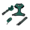 Adjustable Dog Harness Leash Neoprene Padded Oem Style Dog Harness Factory Private Label Harness Dog Set Green Check Low Moq