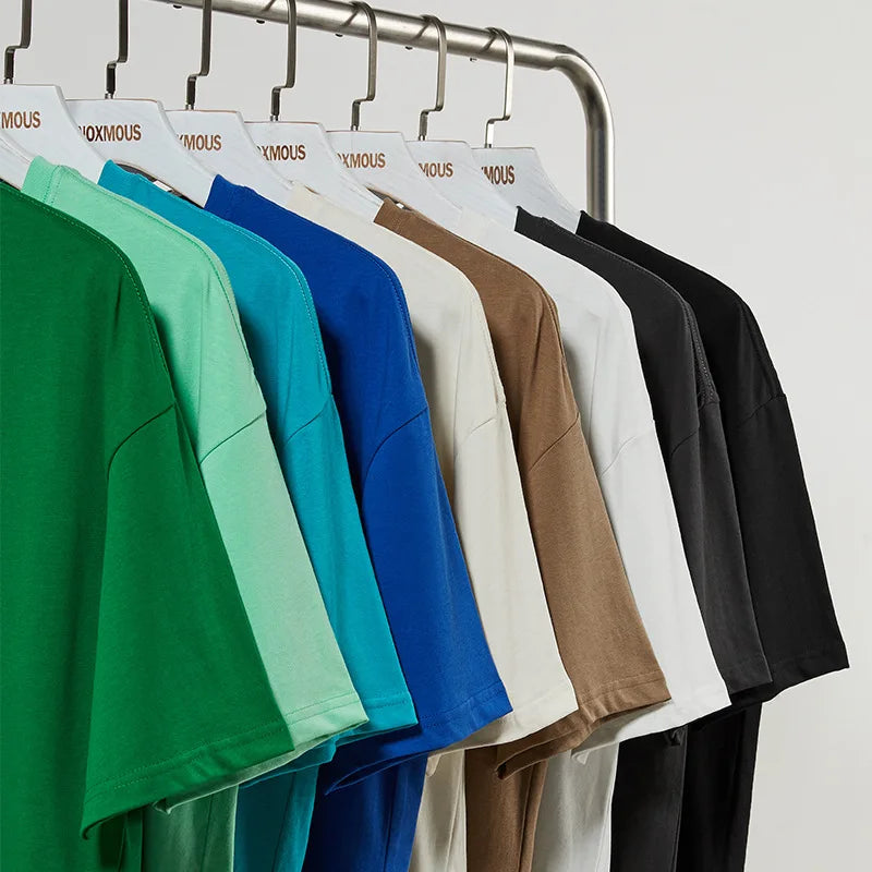 Custom Logo Summer Men's Oversized 100% Cotton T-shirts 220g Women Solid Color Blank T-shirts Adult Drop Shoulder Pullover