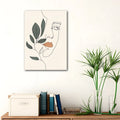 Fashion Woman in Line Style With Green Color and Plant One Line Art Drawing Abstract Woman Face Wall Art for Home Decoration