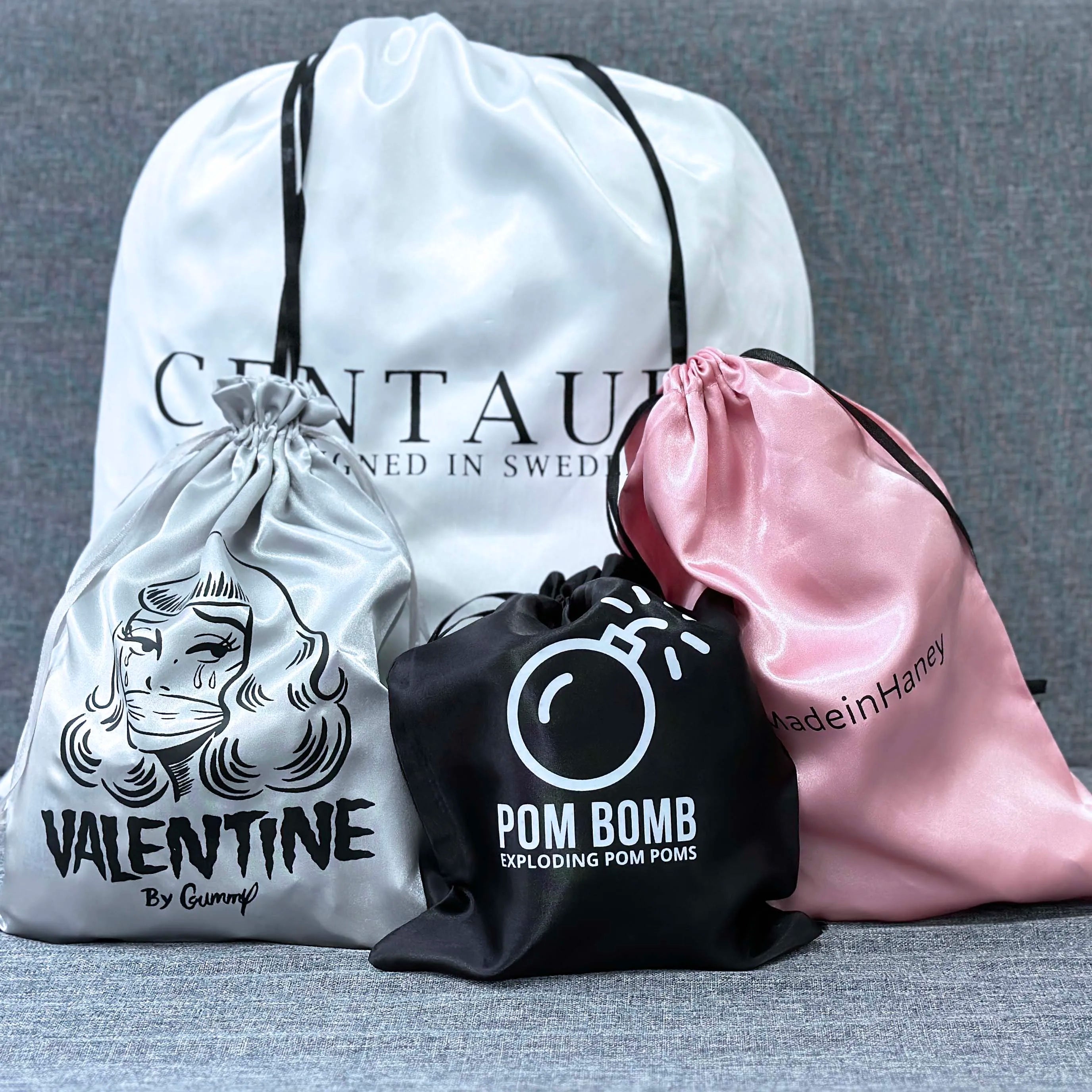 Custom Logo Satin Silk Wedding Bag Black Drawstring Shoe Wig Storage for Hair Extensions for Wedding Shopping Elegant Stylish